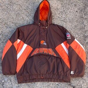 VTG 90s NFL Cleveland Browns 1/2 Zip Pullover Rare Hooded Jacket Sz XL